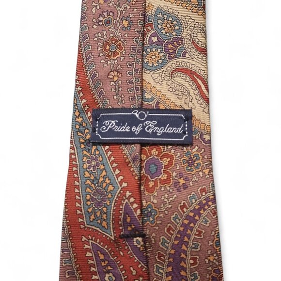 Pride of England Made in USA Vintage Silk Tie Paisley Floral Geometric Pattern - Picture 2 of 5